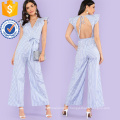 Bleu Ruffle Trim Tie Taille Rayée Jumpsuit OEM / ODM Fabrication En Gros Mode Femmes Vêtements (TA7010J)